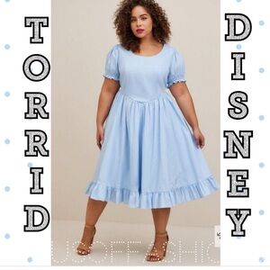 TORRID DISNEY Cinderella Stretch Poplin Puff Sleeve Midi Dress! NWT!